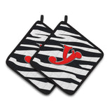 Caroline'S Treasures Monogram Initial Y Zebra Red Pair Of Pot Holders Cj1024-Ypthd, 7.5Hx7.5W, Multicolor