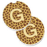 Caroline'S Treasures Monogram Initial G Giraffe Set Of 2 Cup Holder Car Coasters Cj1025-Gcarc, 2.56, Multicolor