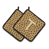 Caroline'S Treasures Monogram Initial T Giraffe Pair Of Pot Holders Cj1025-Tpthd, 7.5Hx7.5W, Multicolor