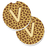 Caroline'S Treasures Monogram Initial V Giraffe Set Of 2 Cup Holder Car Coasters Cj1025-Vcarc, 2.56, Multicolor
