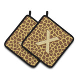 Caroline'S Treasures Monogram Initial X Giraffe Pair Of Pot Holders Cj1025-Xpthd, 7.5Hx7.5W, Multicolor
