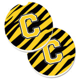 Caroline'S Treasures Monogram Initial C Tiger Stripe - Black Gold Set Of 2 Cup Holder Car Coasters Cj1026-Ccarc, 2.56, Multico