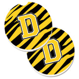 Caroline'S Treasures Monogram Initial D Tiger Stripe - Black Gold Set Of 2 Cup Holder Car Coasters Cj1026-Dcarc, 2.56, Multico