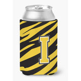 Letter I Initial Monogram - Tiger Stripe - Black Gold Can Beverage Insulator Hugger