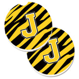 Caroline'S Treasures Monogram Initial J Tiger Stripe - Black Gold Set Of 2 Cup Holder Car Coasters Cj1026-Jcarc, 2.56, Multico