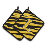Caroline'S Treasures Monogram Initial L Tiger Stripe - Black Gold Pair Of Pot Holders Cj1026-Lpthd, 7.5Hx7.5W, Multicolor