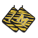 Caroline'S Treasures Monogram Initial M Tiger Stripe - Black Gold Pair Of Pot Holders Cj1026-Mpthd, 7.5Hx7.5W, Multicolor