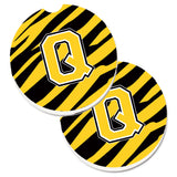 Caroline'S Treasures Monogram Initial Q Tiger Stripe - Black Gold Set Of 2 Cup Holder Car Coasters Cj1026-Qcarc, 2.56, Multico