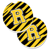 Caroline'S Treasures Monogram Initial R Tiger Stripe - Black Gold Set Of 2 Cup Holder Car Coasters Cj1026-Rcarc, 2.56, Multico