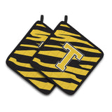 Caroline'S Treasures Monogram Initial T Tiger Stripe - Black Gold Pair Of Pot Holders Cj1026-Tpthd, 7.5Hx7.5W, Multicolor