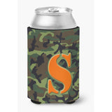 Letter S Initial Monogram - Camo Green Can Or Bottle Beverage Insulator Hugger