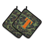 Caroline'S Treasures Letter T Monogram - Camo Green Pair Of Pot Holders Cj1030-Tpthd, 7.5Hx7.5W, Multicolor