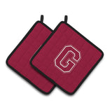 Caroline'S Treasures Monogram Initial G Maroon & White Pair Of Pot Holders Cj1032-Gpthd, 7.5Hx7.5W, Multicolor