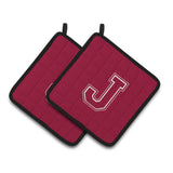 Caroline'S Treasures Monogram Initial J Maroon & White Pair Of Pot Holders Cj1032-Jpthd, 7.5Hx7.5W, Multicolor