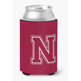 Letter N Initial Monogram - Maroon And White Can Or Bottle Beverage Insulator Hugger