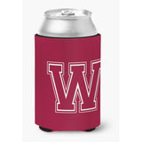 Letter W Initial Monogram - Maroon And White Can Or Bottle Beverage Insulator Hugger