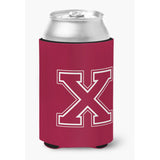 Letter X Initial Monogram - Maroon And White Can Or Bottle Beverage Insulator Hugger