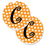 Caroline'S Treasures Monogram Initial C Orange Polkadots Set Of 2 Cup Holder Car Coasters Cj1033-Ccarc, 2.56, Multicolor