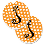 Caroline'S Treasures Monogram Initial J Orange Polkadots Set Of 2 Cup Holder Car Coasters Cj1033-Jcarc, 2.56, Multicolor