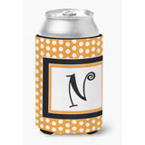 Letter N Initial Monogram - Orange Polkadots Can Or Bottle Beverage Insulator Hugger