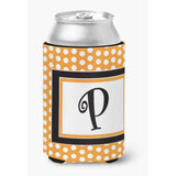 Letter P Initial Monogram - Orange Polkadots Can Or Bottle Beverage Insulator Hugger