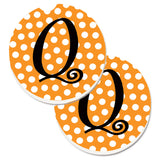 Caroline'S Treasures Monogram Initial Q Orange Polkadots Set Of 2 Cup Holder Car Coasters Cj1033-Qcarc, 2.56, Multicolor