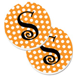 Caroline'S Treasures Monogram Initial S Orange Polkadots Set Of 2 Cup Holder Car Coasters Cj1033-Scarc, 2.56, Multicolor