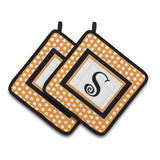 Caroline'S Treasures Monogram Initial S Orange Polkadots Pair Of Pot Holders Cj1033-Spthd, 7.5Hx7.5W, Multicolor