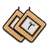 Caroline'S Treasures Monogram Initial T Orange Polkadots Pair Of Pot Holders Cj1033-Tpthd, 7.5Hx7.5W, Multicolor
