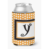 Letter Y Initial Monogram - Orange Polkadots Can Or Bottle Beverage Insulator Hugger
