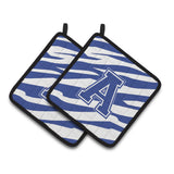Caroline'S Treasures Letter A Monogram - Blue White Tiger Stripe Pair Of Pot Holders Cj1034-Apthd, 7.5Hx7.5W, Multicolor