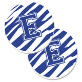 Caroline'S Treasures Monogram Initial E Tiger Stripe Blue & White Set Of 2 Cup Holder Car Coasters Cj1034-Ecarc, 2.56, Multico