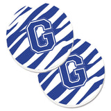 Caroline'S Treasures Monogram Initial G Tiger Stripe Blue & White Set Of 2 Cup Holder Car Coasters Cj1034-Gcarc, 2.56, Multico