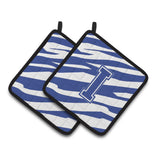 Caroline'S Treasures Monogram Initial I Tiger Stripe Blue & White Pair Of Pot Holders Cj1034-Ipthd, 7.5Hx7.5W, Multicolor