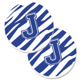 Caroline'S Treasures Monogram Initial J Tiger Stripe Blue & White Set Of 2 Cup Holder Car Coasters Cj1034-Jcarc, 2.56, Multico