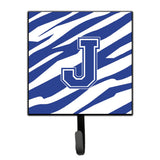 Caroline'S Treasures Cj1034-Jsh4 Letter J Initial Tiger Stripe Blue And White Leash Holder Or Key Hook, Small, Multicolor