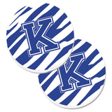 Caroline'S Treasures Monogram Initial K Tiger Stripe Blue & White Set Of 2 Cup Holder Car Coasters Cj1034-Kcarc, 2.56, Multico