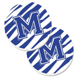 Caroline'S Treasures Monogram Initial M Tiger Stripe Blue & White Set Of 2 Cup Holder Car Coasters Cj1034-Mcarc, 2.56, Multico