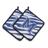 Caroline'S Treasures Monogram Initial M Tiger Stripe Blue & White Pair Of Pot Holders Cj1034-Mpthd, 7.5Hx7.5W, Multicolor