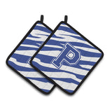 Caroline'S Treasures Monogram Initial P Tiger Stripe Blue & White Pair Of Pot Holders Cj1034-Ppthd, 7.5Hx7.5W, Multicolor