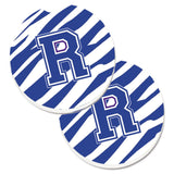 Caroline'S Treasures Monogram Initial R Tiger Stripe Blue & White Set Of 2 Cup Holder Car Coasters Cj1034-Rcarc, 2.56, Multico