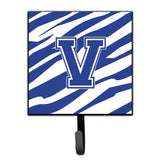 Caroline'S Treasures Cj1034-Vsh4 Letter V Initial Tiger Stripe Blue And White Leash Holder Or Key Hook, Small, Multicolor