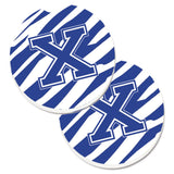 Caroline'S Treasures Monogram Initial X Tiger Stripe Blue & White Set Of 2 Cup Holder Car Coasters Cj1034-Xcarc, 2.56, Multico