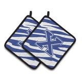 Caroline'S Treasures Monogram Initial X Tiger Stripe Blue & White Pair Of Pot Holders Cj1034-Xpthd, 7.5Hx7.5W, Multicolor