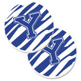 Caroline'S Treasures Monogram Initial Y Tiger Stripe Blue & White Set Of 2 Cup Holder Car Coasters Cj1034-Ycarc, 2.56, Multico