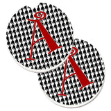 Caroline'S Treasures Letter A Monogram - Black White Houndstooth Set Of 2 Cup Holder Car Coasters Cj1035-Acarc, 2.56, Multicol