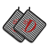 Caroline'S Treasures Monogram Initial D Houndstooth Black Pair Of Pot Holders Cj1035-Dpthd, 7.5Hx7.5W, Multicolor