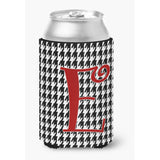 Letter E Initial Monogram - Houndstooth Black Can Or Bottle Beverage Insulator Hugger