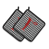 Caroline'S Treasures Monogram Initial F Houndstooth Black Pair Of Pot Holders Cj1035-Fpthd, 7.5Hx7.5W, Multicolor
