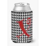 Letter X Initial Monogram - Houndstooth Black Can Or Bottle Beverage Insulator Hugger